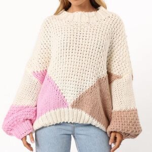 Ebby and I Chunky Colorblock Puff Sleeve Knit‎ Sweater Size S/M